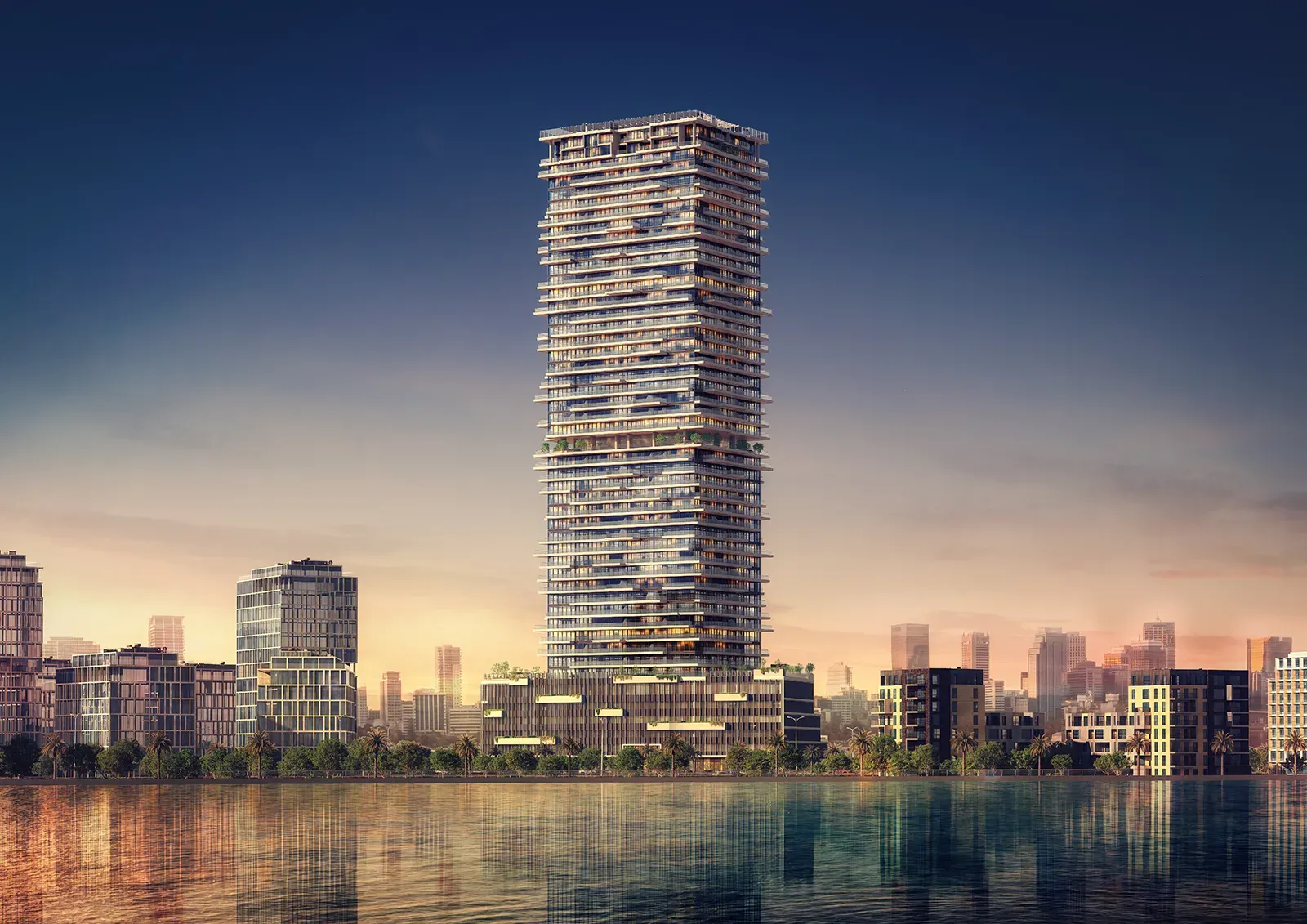 Building exterior in the evening — Radiant Terrace