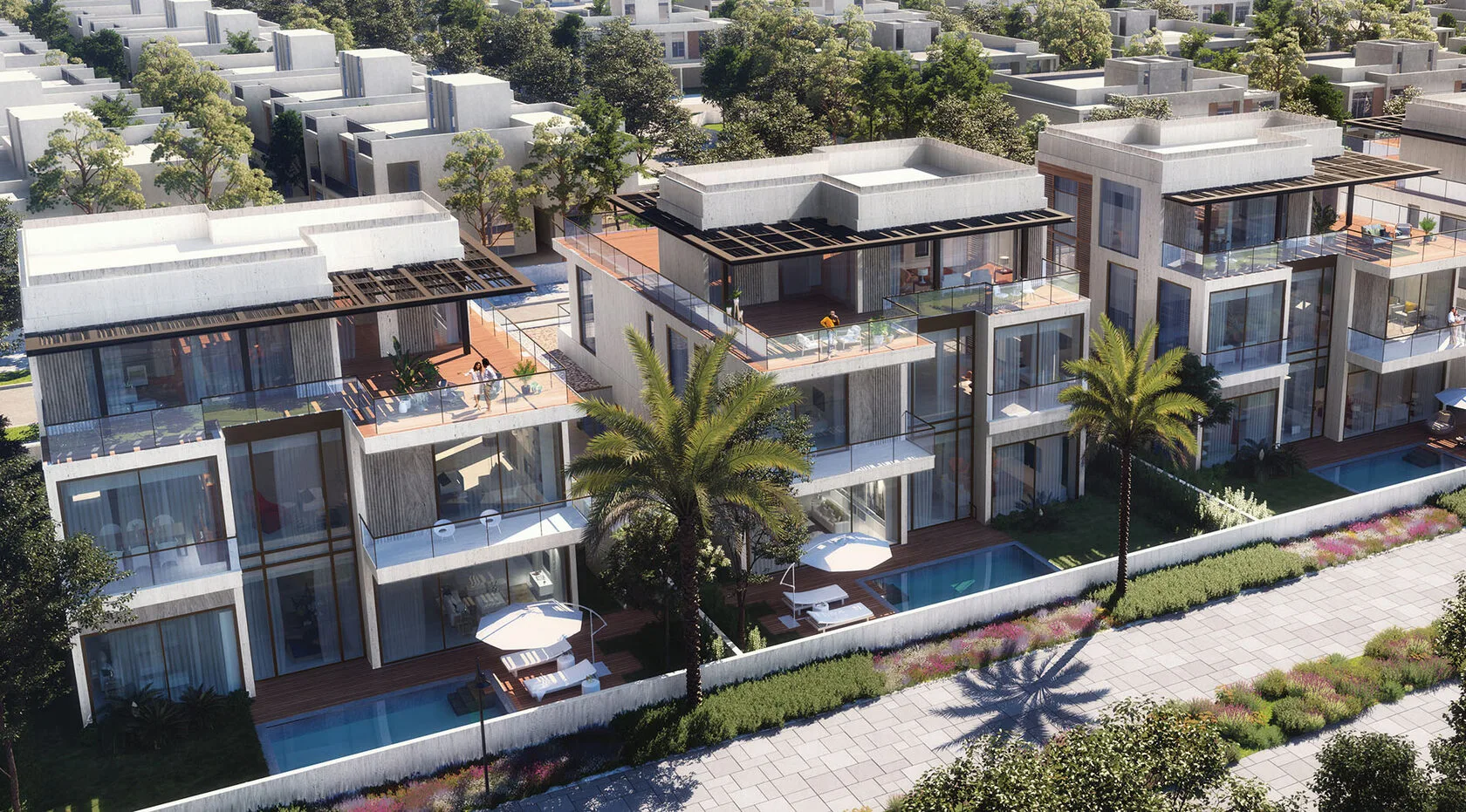 Villas de South Bay à Dubai South, piscines privées et terrasses sur le toit le long du lagon