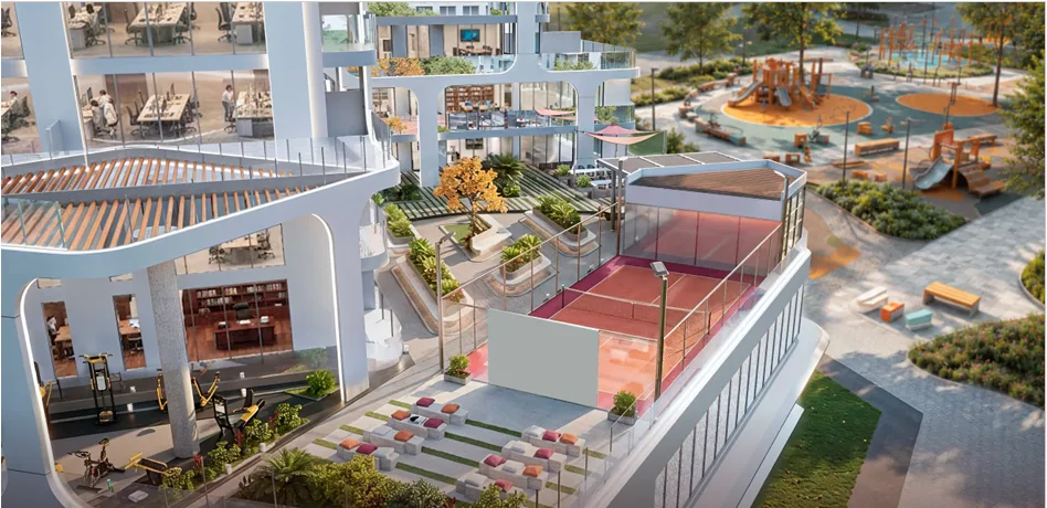 Multi-sport court and outdoor gym on the terrace